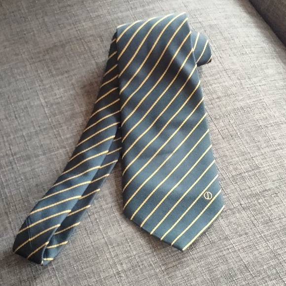 Dunhill Men's Tie Necktie Gold With Blue Stripes 100% Silk Made In Italy